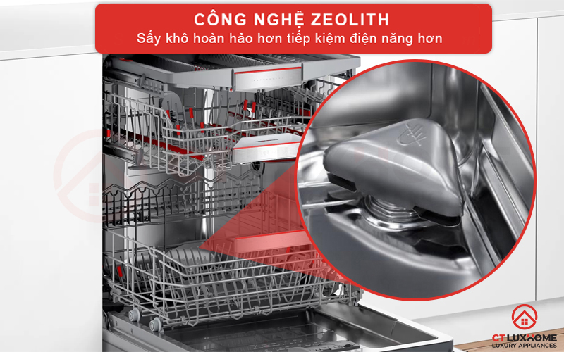 Công nghệ sấy Zeolith mang lại hiệu quả sấy vượt trội cho máy rửa bát Bosch SMI88TS46E 