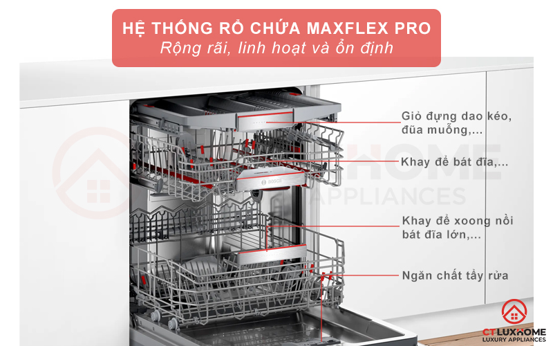 Hệ thống giàn rửa MaxFlex Pro rộng rãi, linh hoạt