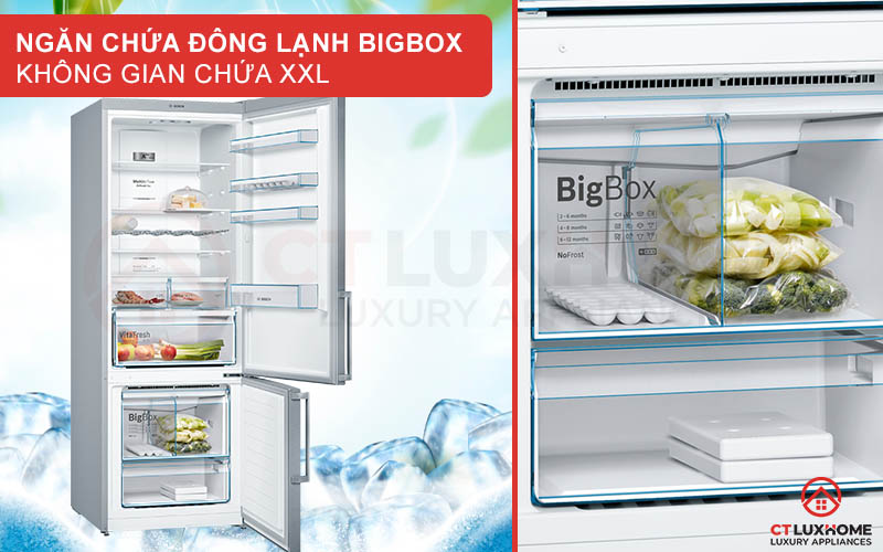 Ngăn chứa đông lạnh Big Box giúp tủ có không gian để thực phẩm rộng hơn và sâu hơn