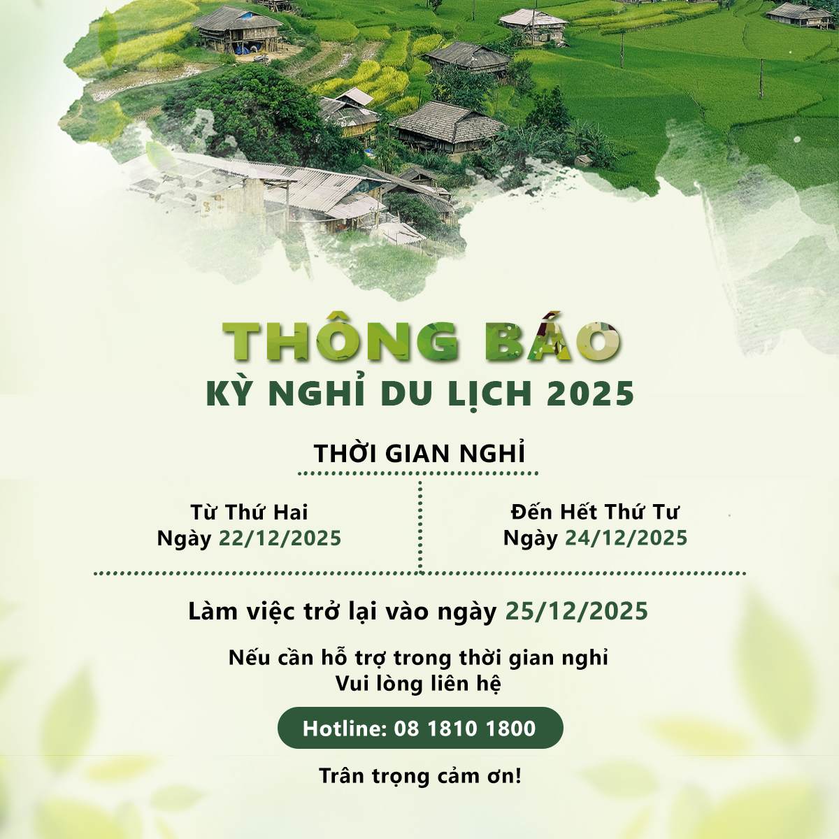 THÔNG BÁO LỊCH NGHỈ DU LỊCH TOÀN CÔNG TY 2025 - CTLUXHOME