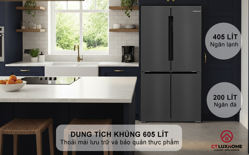 Dung tích lớn 605L - Lưu trữ thực phẩm Vô tận cho gia đình lớn
