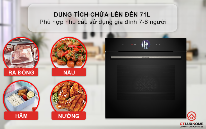 LÒ NƯỚNG ÂM TỦ BOSCH HBG7361B1 SERIE 8 MÀU ĐEN 71 LÍT 2
