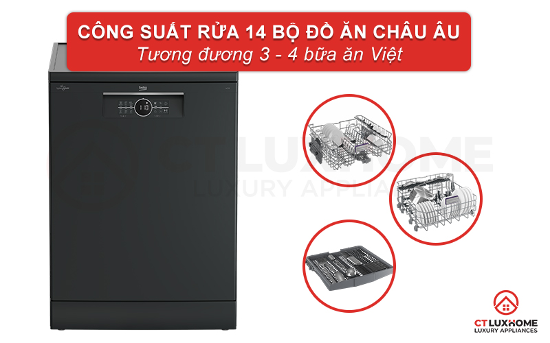 MÁY RỬA CHÉN ĐỘC LẬP BEKO BDFN26430A MÀU ĐEN 14 BỘ SẤY HÉ CỬA 2