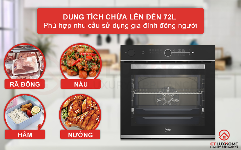 LÒ NƯỚNG TÍCH HỢP HƠI NƯỚC BEKO BBIS13400XMSE 72 LÍT NGANG 60C 2