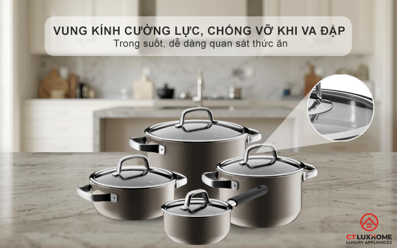 Vung kính cường lực, chống vỡ khi va đập - Trong suốt, dễ dàng quan sát thức ăn