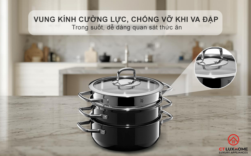 Vung kính cường lực, chống vỡ khi va đập -  Trong suốt, dễ dàng quan sát thức ăn