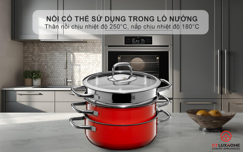 Nồi có thể sử dụng trong lò nướng - Thân nồi nhiệt độ lên đến 250°C, nắp chịu được nhiệt độ lên đến 180°C