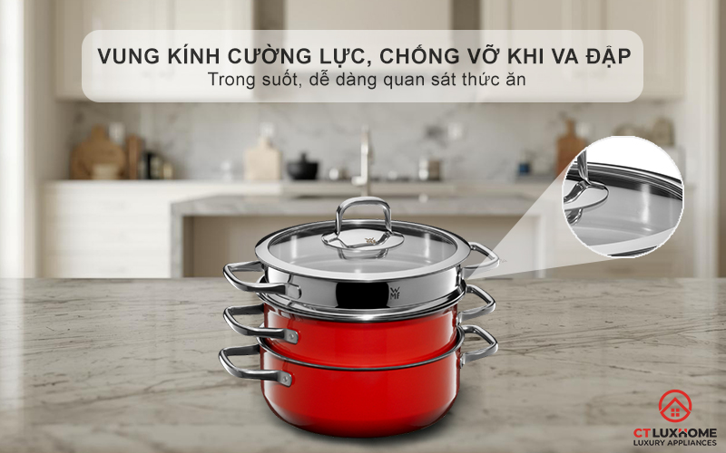 Vung kính cường lực, chống vỡ khi va đập -  Trong suốt, dễ dàng quan sát thức ăn