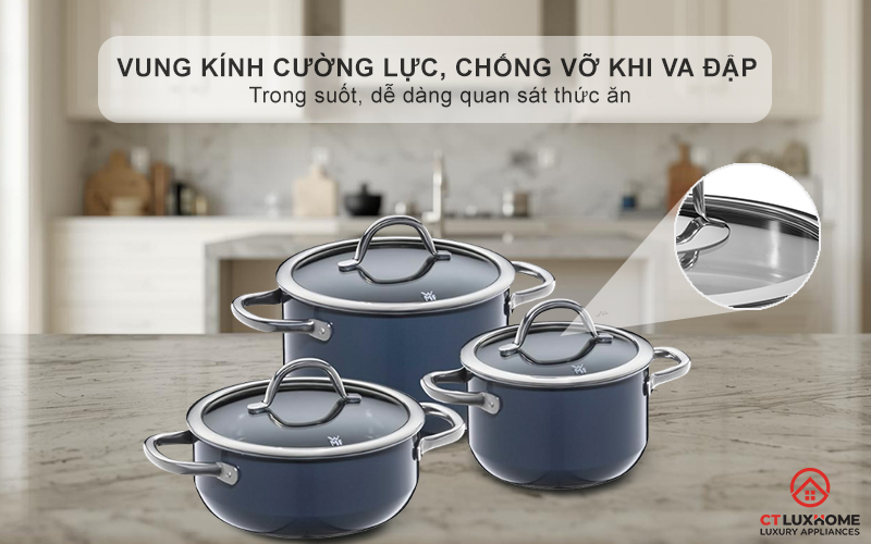 Vung kính cường lực, chống vỡ khi va đập -  Trong suốt, dễ dàng quan sát thức ăn