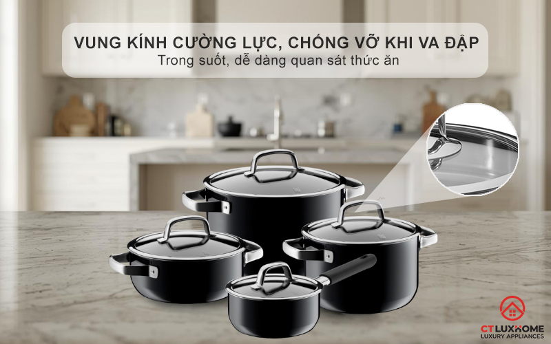 Vung kính cường lực, chống vỡ khi va đập - Trong suốt, dễ dàng quan sát thức ăn