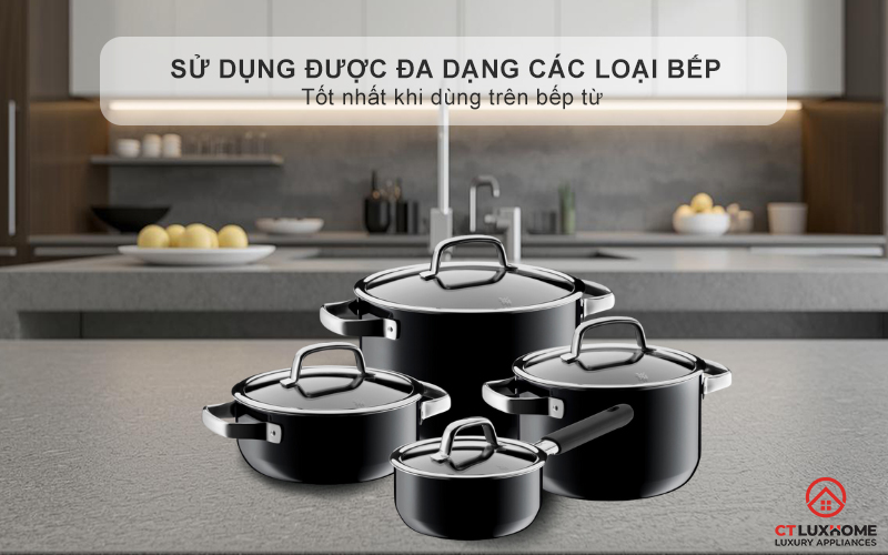 Sử dụng được đa dạng các loại bếp , tốt nhất khi dùng trên bếp từ