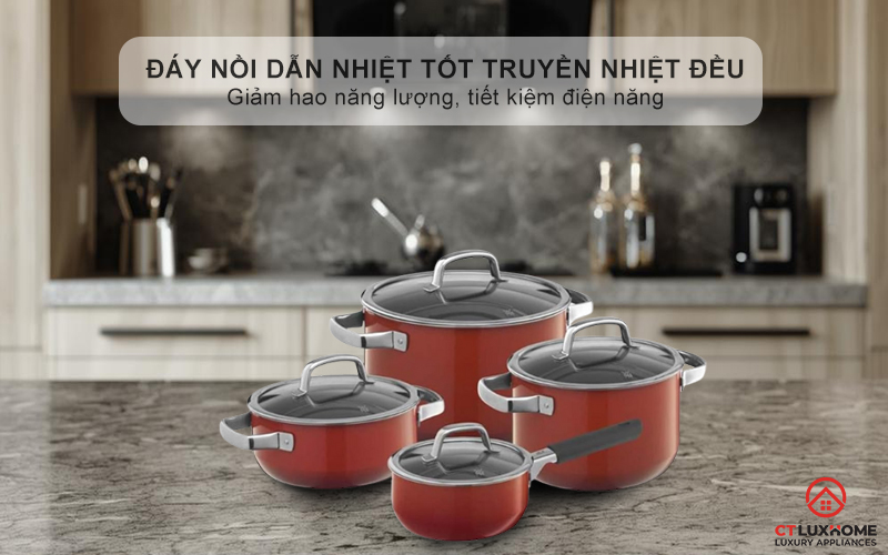 Đáy nồi dẫn nhiệt tốt truyền nhiệt đều khắp diện tích đáy nồi, giảm hao năng lượng
