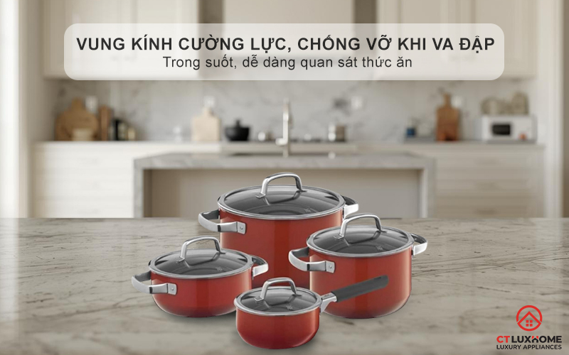 Vung kính cường lực, chống vỡ khi va đập -  Trong suốt, dễ dàng quan sát thức ăn