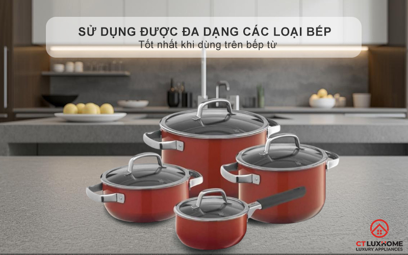 Sử dụng được đa dạng các loại bếp , tốt nhất khi dùng trên bếp từ