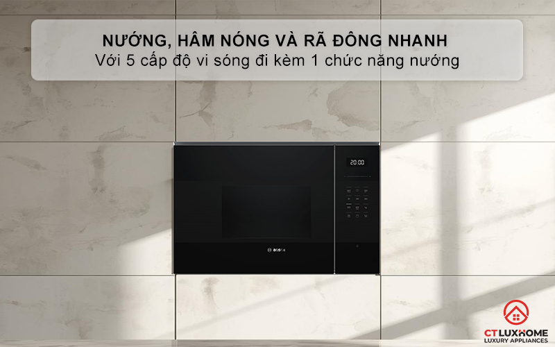 Nướng, hâm nóng và rã đông nhanh với 5 cấp độ vi sóng đi kèm 1 chức năng nướng