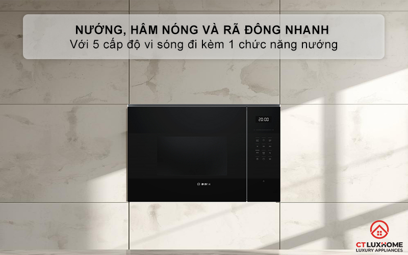 Nướng, hâm nóng và rã đông nhanh với 5 cấp độ vi sóng đi kèm 1 chức năng nướng