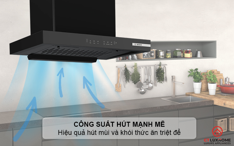 Công suất hút mạnh mẽ đảm bảo không gian bếp trong sạch, thoáng đãng