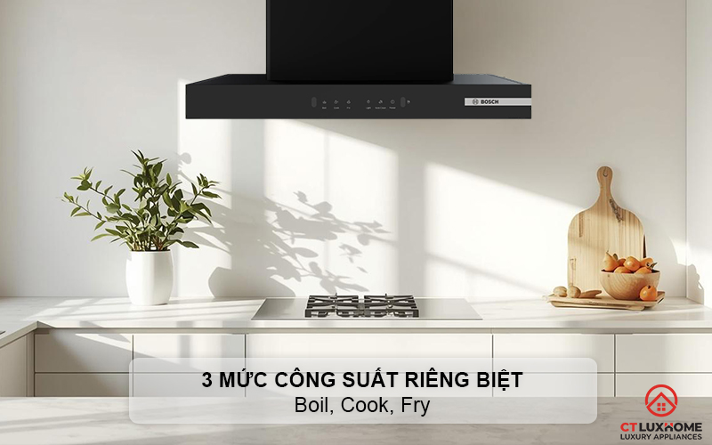 3 mức công suất hút riêng biệt Boil, Cook, Fry