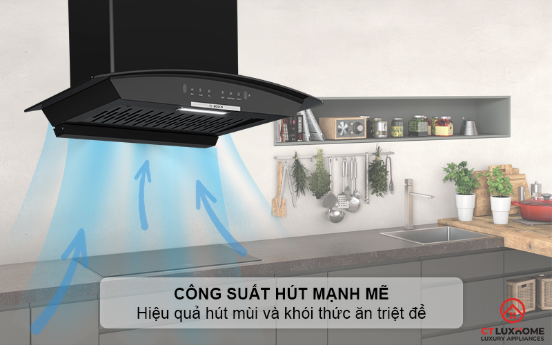 Công suất hút mạnh mẽ đảm bảo không gian bếp trong sạch, thoáng đãng