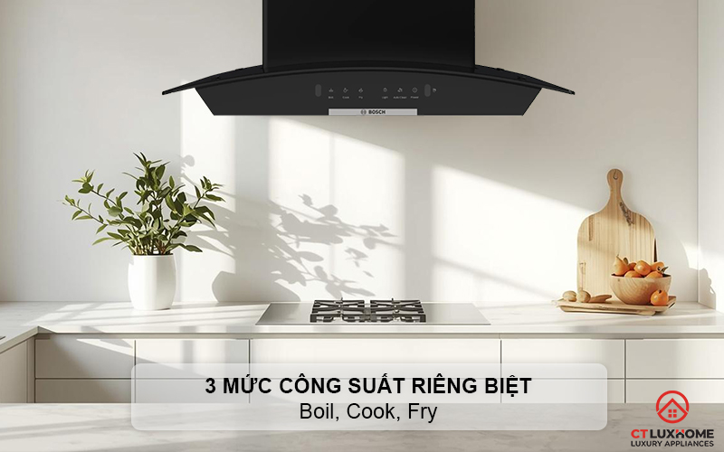3 mức công suất hút riêng biệt Boil, Cook, Fry