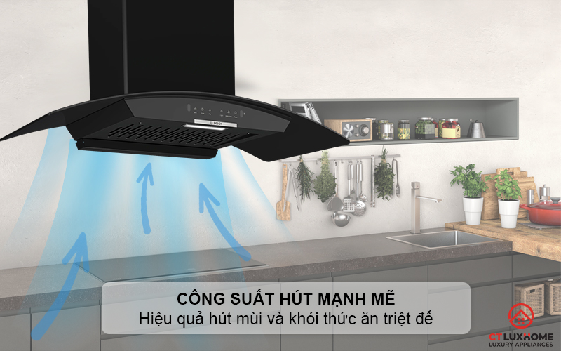Công suất hút tối đa mạnh mẽ đảm bảo không gian bếp trong sạch, thoáng đãng