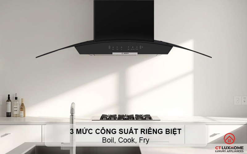 3 mức công suất hút riêng biệt Boil, Cook, Fry