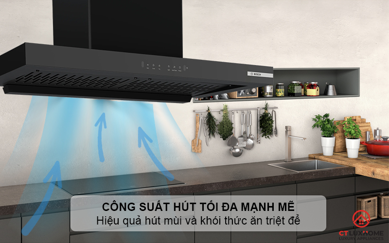 Công suất hút tối đa mạnh mẽ đảm bảo không gian bếp trong sạch, thoáng đãng