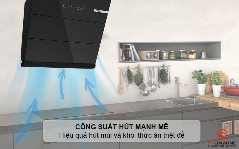 Công suất hút mạnh mẽ đảm bảo không gian bếp trong sạch, thoáng đãng