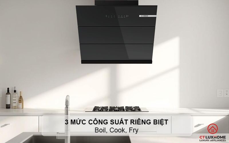 3 mức công suất hút riêng biệt Boil, Cook, Fry