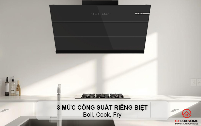 3 mức công suất hút riêng biệt Boil, Cook, Fry