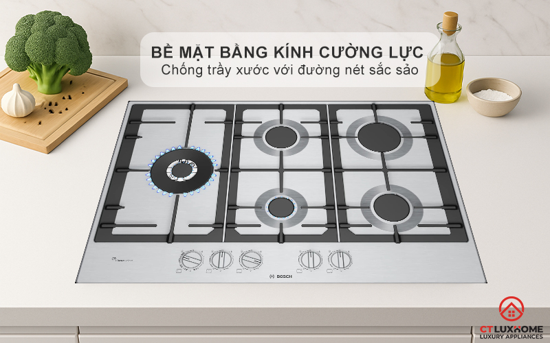 BẾP GAS 5 VÙNG NẤU BOSCH PCS7A5I90 MÀU INOX SERIES 6 2