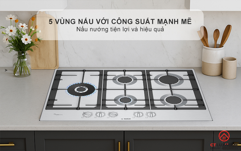 BẾP GAS 5 VÙNG NẤU BOSCH PCS7A5I90 MÀU INOX SERIES 6 3