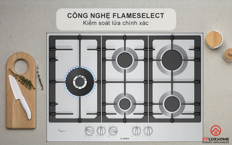 BẾP GAS 5 VÙNG NẤU BOSCH PCS7A5I90 MÀU INOX SERIES 6 6