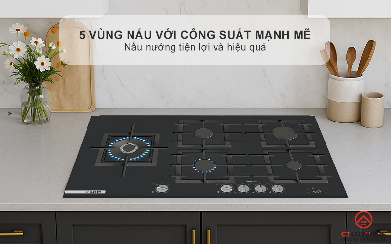 BẾP GAS 5 VÙNG NẤU BOSCH PRS9A6H40 MÀU ĐEN SERIES 8 3