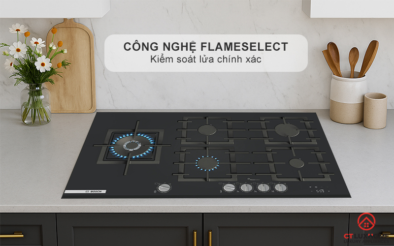 BẾP GAS 5 VÙNG NẤU BOSCH PRS9A6H40 MÀU ĐEN SERIES 8 7