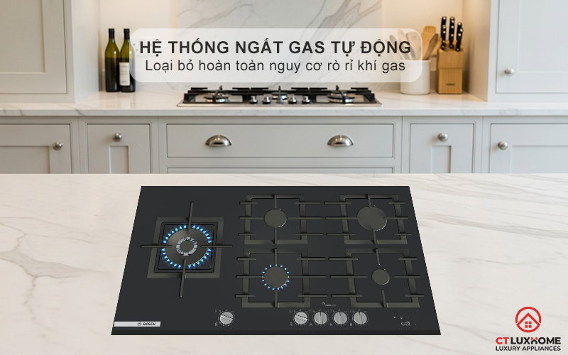 BẾP GAS 5 VÙNG NẤU BOSCH PRS9A6H40 MÀU ĐEN SERIES 8 8