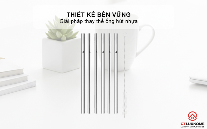 BỘ ỐNG HÚT WMF BARIC STRAW CROMARGAN 6CS, STRAIGHT WITH CLEANING BRUSH H18CM 0608976040 1