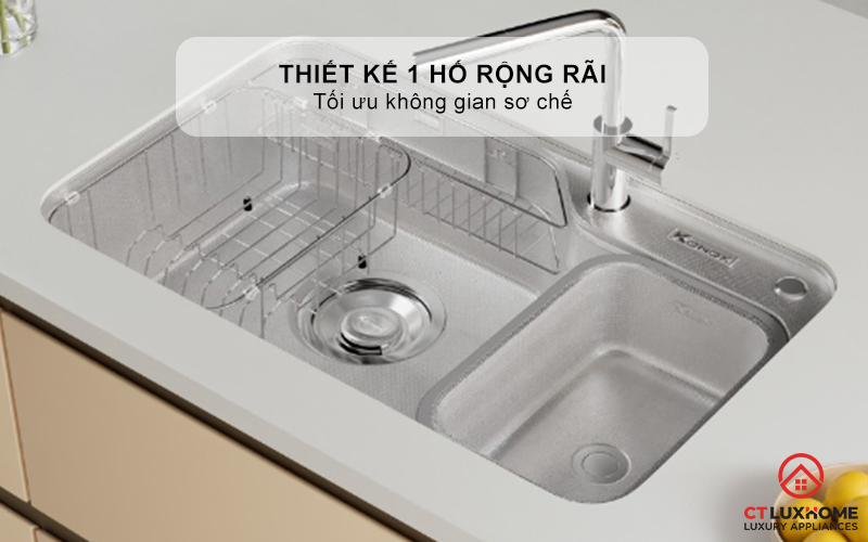 CHẬU RỬA BÁT INOX 1 HỐ CHỐNG XƯỚC KONOX DEKOR 8250TS DEKOR8250TS 1