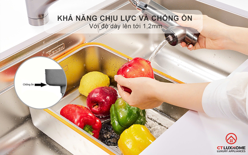 Chậu dày 1.2mm cho khả năng chịu lực tốt hơn, hạn chế tiếng ồn