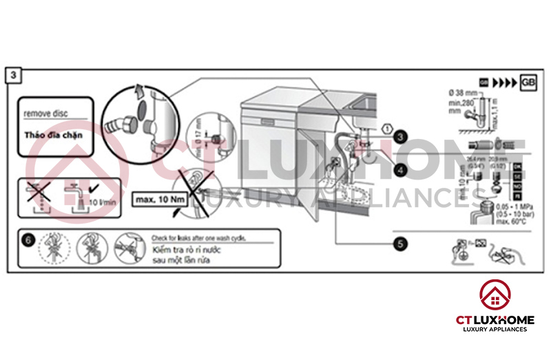 Lắp đặt theo hướng dẫn chi tiết từng sản phẩm máy rửa bát âm tủ Bosch