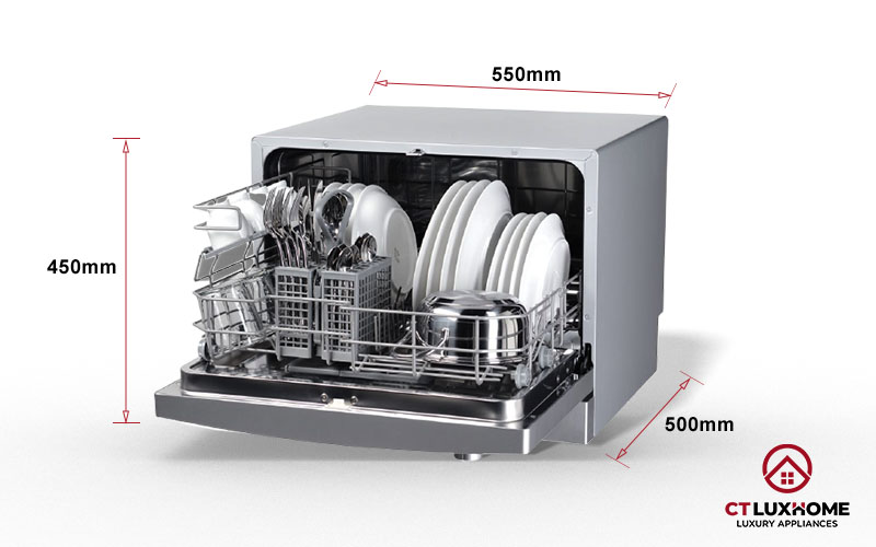 Kích thước cơ bản của máy rửa bát mini.