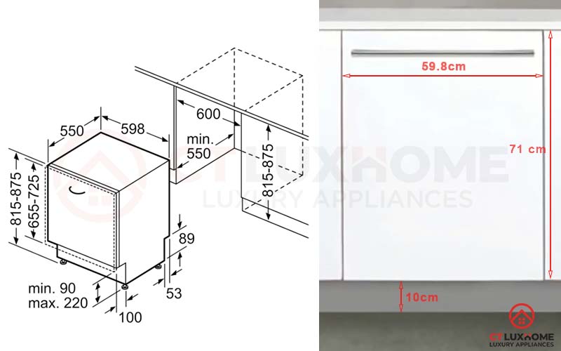 Kích thước máy rửa bát âm tủ chi tiết và tiêu chuẩn lắp đặt 5