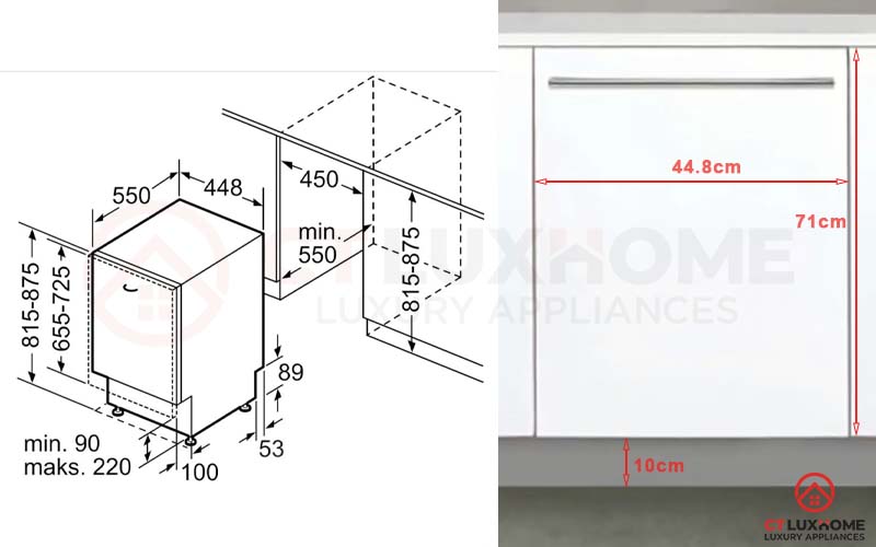 Kích thước máy rửa bát âm tủ chi tiết và tiêu chuẩn lắp đặt 4