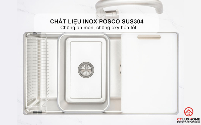 CHẬU RỬA BÁT INOX 1 HỐ CHỐNG XƯỚC DEKOR JP8044SU-R JP8044SUR 2