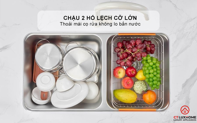 CHẬU RỬA BÁT LẮP ÂM 2 HỐ LỆCH R50 TARI 8246DU 4