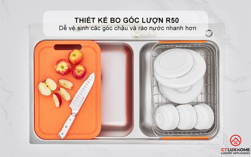 CHẬU RỬA BÁT 2 HỐ LỆCH R50 TARI 8251TD 5
