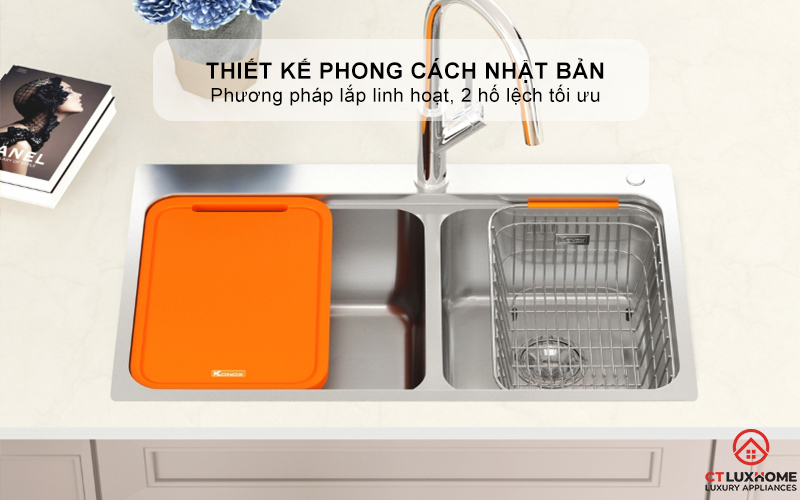 CHẬU RỬA BÁT 2 HỐ LỆCH R50 TARI 8251TD 1