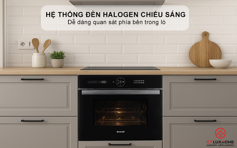 Hệ thống đèn Halogen chiếu sáng, dễ dàng quan sát phía bên trong lò
