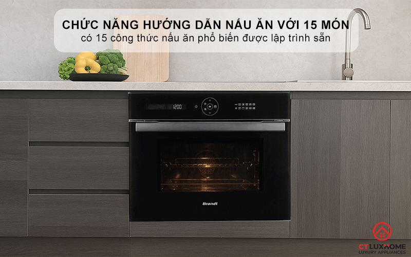 Chức năng hướng dẫn nấu ăn với 15 món ăn được lập trình trước
