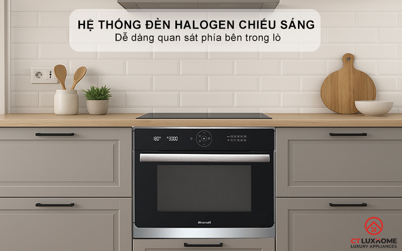 Hệ thống đèn Halogen chiếu sáng, dễ dàng quan sát phía bên trong lò